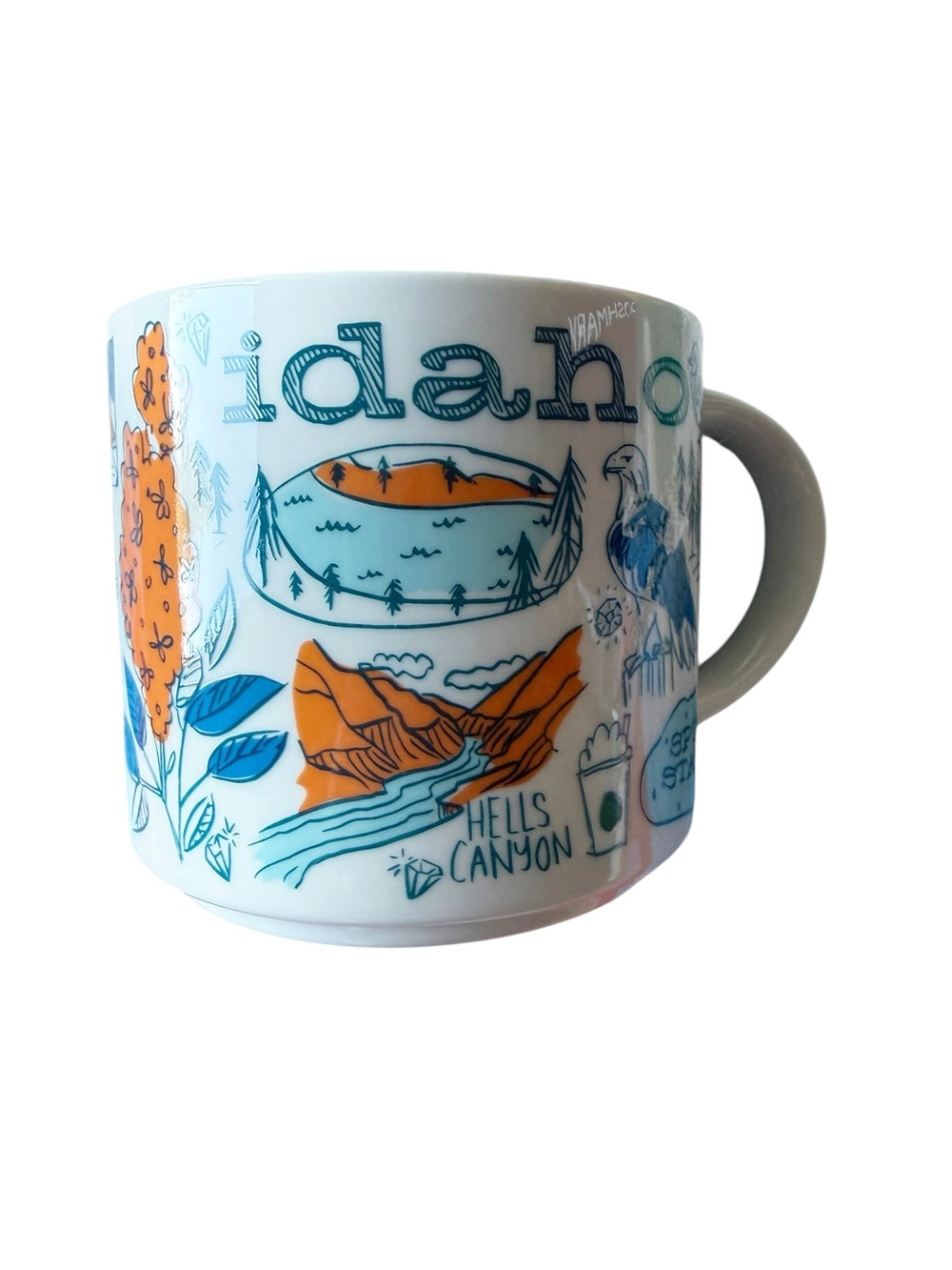 Starbucks Been There Series Idaho Mug in White with Orange & Blue Illustrations